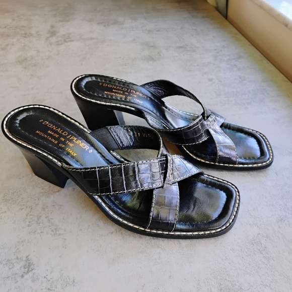 Donald J Pliner Viru Sandals Womens 6.5 Black Kogi Square Open Toe 3" Heel Italy - Picture 4 of 12